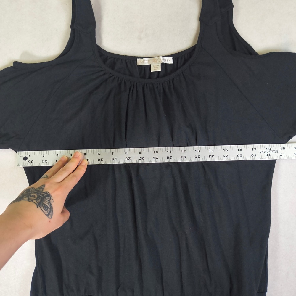 Boston Proper Black Cold Shoulder Banded Hem Blouson Top Size M USA Made - Picture 7 of 9